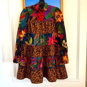 Farm Rio Mixed-Print Tiered Mini Dress